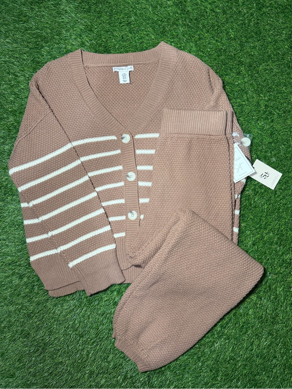 Sincerely Jules Dusty Rose Stripe V-Neck Cardigan Set